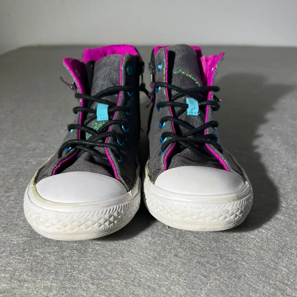 Converse All Star Girls Gray Glitter High Top Sneakers 4